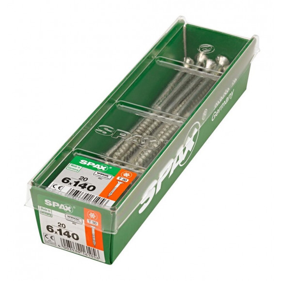 Lot De 20 Vis Acier Tête Fraisée Torx Spax, Diam.6 Mm X L.140 Mm
