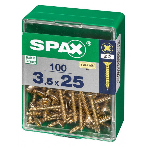 Lot De 100 Vis Acier Tête Fraisée Pozidriv Spax, Diam.3.5 Mm X L.25 Mm