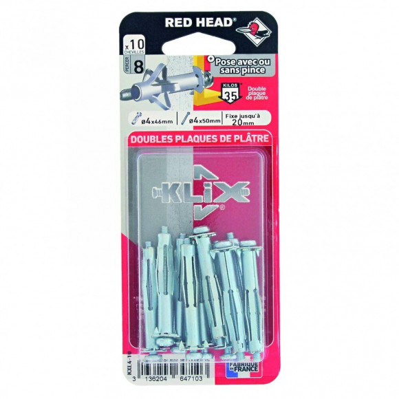 Lot De 10 Chevilles Et Vis À Expansion Klix Red Head, Diam.4 X L.46 Mm