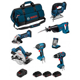 Bosch Kit Psb7mm3cp (gws18-125v-li+gsb18v-li+gst18v-li B+gdr18v-li+gks18v-57g+gsa18v-li+ Glivariled+3x4,0ah+gal1880cv+hdbag)