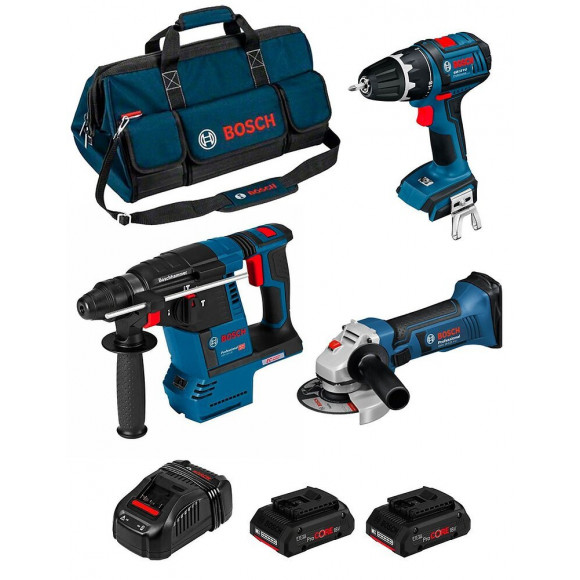 Bosch Kit Psb3m3cp (gbh 18 V-26f Gsb 18 V-li Gws 18-125 V-li 2 X 4,0 Ah Procore Gal1880cv Hdbag)