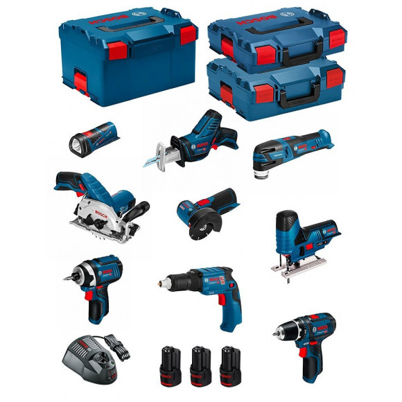 Bosch Kit 12v Bmk9-28ad3 (gsr 12v-15+gtb 12v-11+gdr 12v-105+gws 12v-76+gst 12v-70+gks 12v-26+gop 12v-28+gsa 12v-14+gli 12v-80)