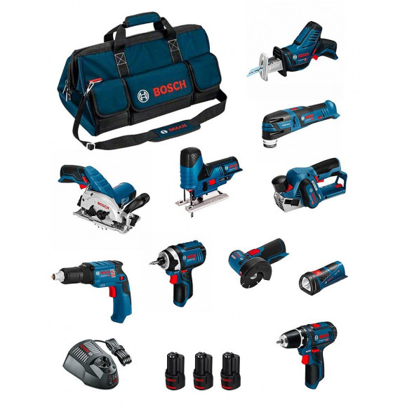 Bosch Kit Bmkb10-28cd3 (gsr12v-15+gtb12v-11+gdr12v-105+gws12v-76+gst12v-70+gks12v-26+gop12v-28+gsa12v-14+gli12v-80+gho12v-20)