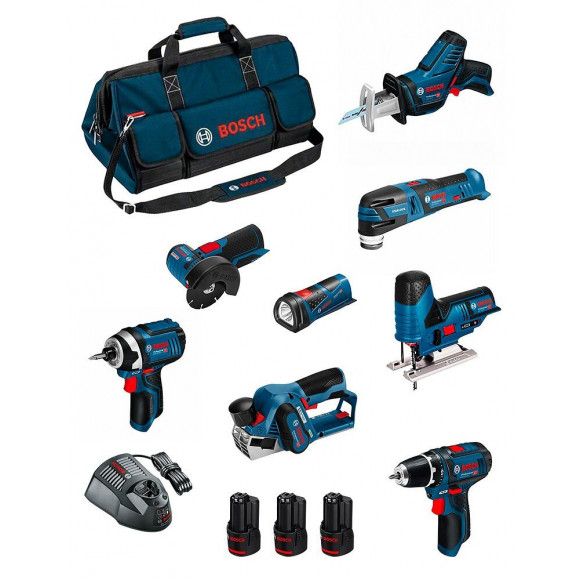 Bosch Kit Bmkb8-28dd3 (gsr12v-15+gdr12v-105+gws12v-76+gst12v-70+gop12v-28+gsa12v-14+gli12v-80+gho12v-20+3x2,0ah+gal1230cv+hdbag
