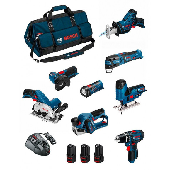 Bosch Kit Bmkb8-28fd3 (gsr12v-15+gks12v-26+gws12v-76+gst12v-70+gop12v-28+gsa12v-14+gli12v-80+gho12v-20+3x2,0ah+gal1230cv+hdbag)