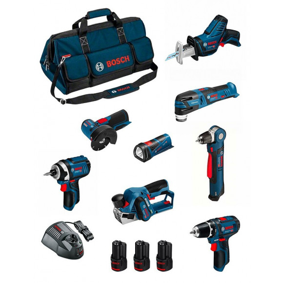 Bosch Kit Bmkb8-28ed3 (gsr12v-15+gdr12v-105+gwb12v-10+gws12v-76+gop12v-28+gsa12v-14+gli12v-80+gho12v-20+3x2,0ah+gal1230cv+hdbag