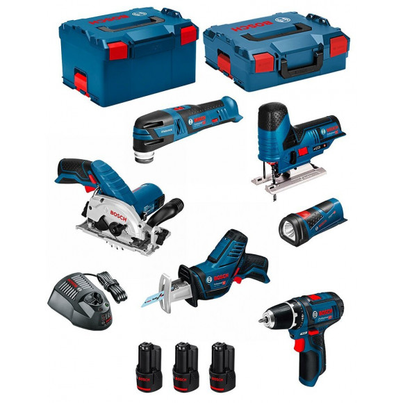 Bosch Kit 12v Bmk6-28cd3 (gsr 12v-15+gks 12v-26+gst 12v-70+gop 12v-28+gsa 12v-14+gli 12v-80+3 X 2,0ah+gal1230cv)