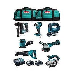 Makita Kit Mk704 (dhr171 Dga504 Dtd154 Djr186 Djv182 Dss610 Dbo180 2 X 5,0 Ah Dc18rc 2 X Lxt600)