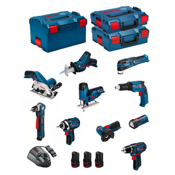 Bosch Kit 12v Bmk10-28ad3(gsr12v-15+gdr12v-105+gks12v-26+gws12v-76+gst12v-70+gop12v-28+gsa12v-14+gwb 12v-10+gli12v-80+gtb12v-11