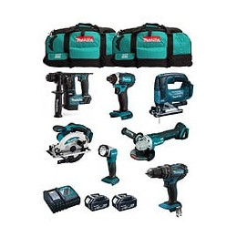 Makita Kit Mk701 (ddf482 Dhr171 Dga504 Dtd152 Djv182 Dss610 Dml802 2 X 5,0 Ah Dc18rc 2 X Lxt600)