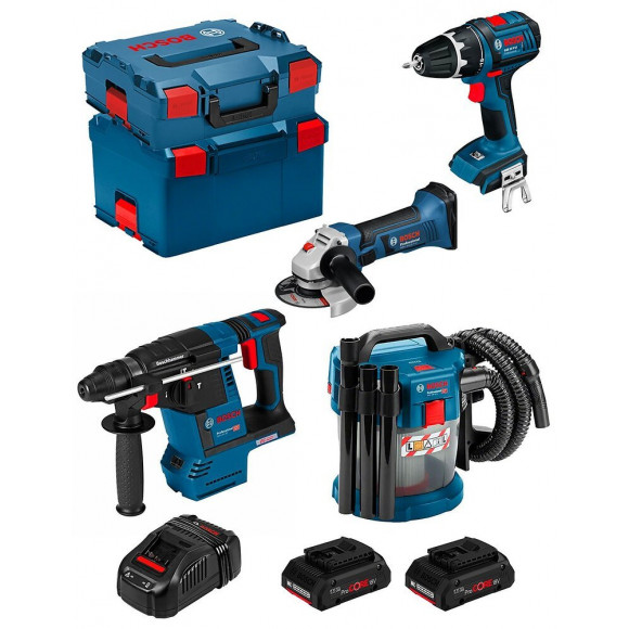 Bosch Kit Psl4m2cp (gbh 18v-26f Gsb 18v-li Gws 18-125v-li Gas 18v-10l 2x4,0ah Procore Gal1880cvl-boxx136l-boxx238)