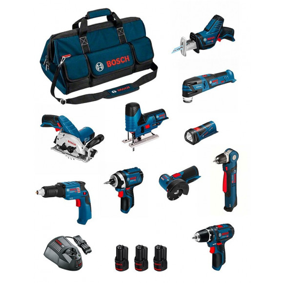 Bosch Kit Bmkb10-28ad3 (gsr12v-15+gdr12v-105+gks12v-26+gws12v-76+gst12v-70+gop12v-28+gsa12v-14+gwb12v-10+gli12v-80+gtb12v-11)