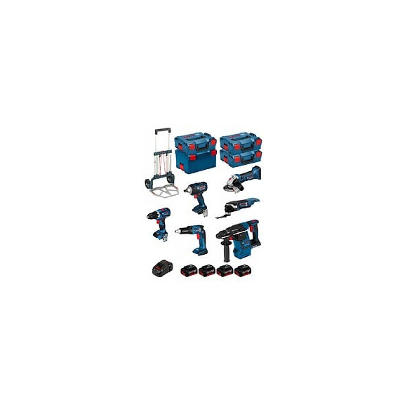 Bosch Kit Psl6p4mc (gws18-125v-li+gsr18v-60c+gop18v-28+gds18v-ec 250+gsr18v-ec Te+gbh18v-26f+4x5,0ahgal1880cv+4xl-boxx+caddy)