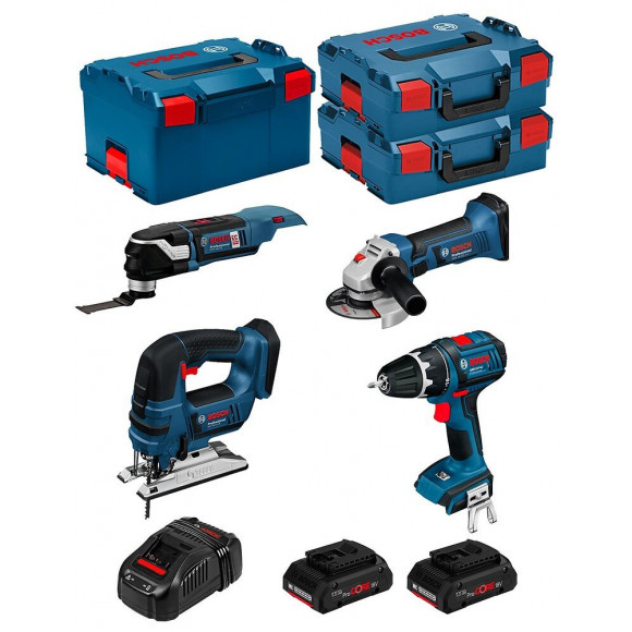 Bosch Kit Psl4wgm2cp (gst 18v-li B+gop 18v-28+gws 18-125 V-li+gsb 18 V-li+ 2x4,0 Ah Procore+gal1880cv+l-boxx138+2xl-boxx136)