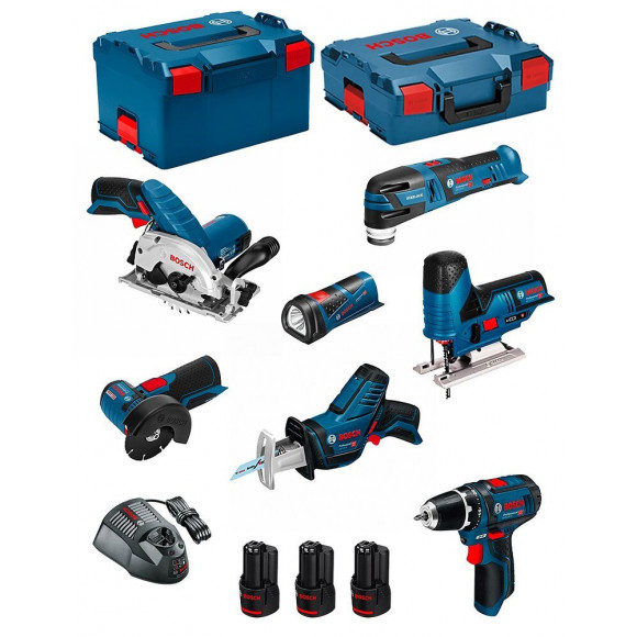 Bosch Kit 12v Bmk7-28ad3 (gsr 12v-15+gks 12v-26+gws 12v-76+gst 12v-70+gop 12v-28+gsa 12v-14+gli 12v-80+3 X 2,0ah+gal1230cv)