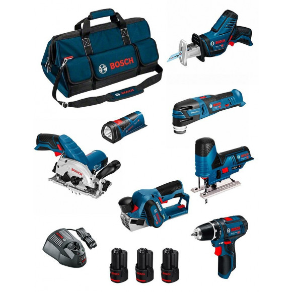 Bosch Kit Bmkb7-28fd3 (gsr 12v-15+gks 12v-26+gst 12v-70+gop 12v-28+gsa 12v-14+gli 12v-80+gho 12v-20 3x2,0ahgal1230cvhdbag)