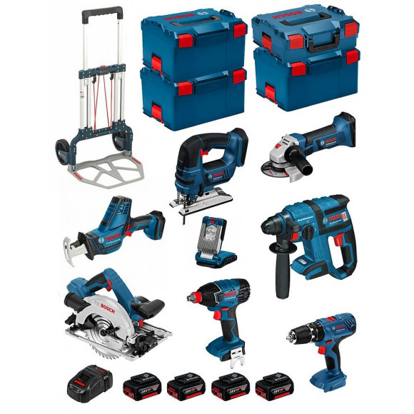 Bosch Kit Psl8p4a+caddy (gst 18 V-lib+gks 18v-57g+gdx 18v-li+gbh 18v-ec+gsa 18v-lic+gli Variled+gsb 18v-21+gws 18-125v-li)