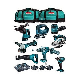 Makita Kit Mk802 (dhp481 Dhr243 Dga504 Dtd152 Djv182 Dss610 Djr186 Dbo180 3 X 5,0 Ah Dc18rd 2 X Lxt600)