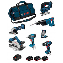 Bosch Kit Psb7mp3f (gws 18-125v-li+gsb 18v-li+gst 18v-lib+gdr 18v-li+gks 18v-57g+gsa 18v-li+glivariled+ 3x5,0ah+gal1880cv+hdbag
