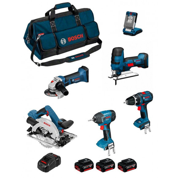 Bosch Kit Psb6p3c (gws 18-125v-li+ Gsb 18v-li+ Gst 18v-li S+ Gdr 18v-li+ Gks 18v-57g+ Glivariled+ 3x5,0ah+ Gal1880cv+ Hdbag)