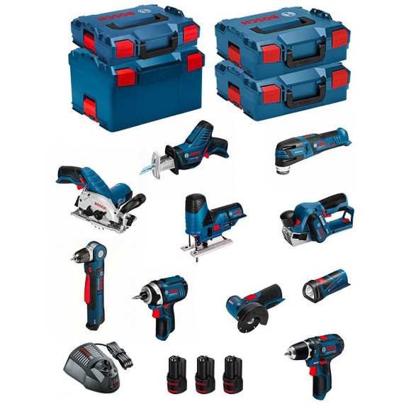 Bosch Kit 12v Bmk10-28dd3 (gsr12v-15+gdr12v-105+gks12v-26+gws12v-76+gst12v-70+gop12v-28+gsa12v-14+gwb12v-10+gli12v-80+gho12v-20