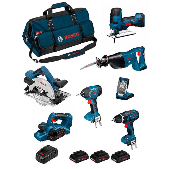 Bosch Kit Psb7wm3ep (gho 18v-li+gsb 18 V-li+gst 18v-li S+gdr 18v-li+gks 18v-57g+gsa 18v-li+glivariled+ 3x4,0ah+gal1880cv+hdbag)