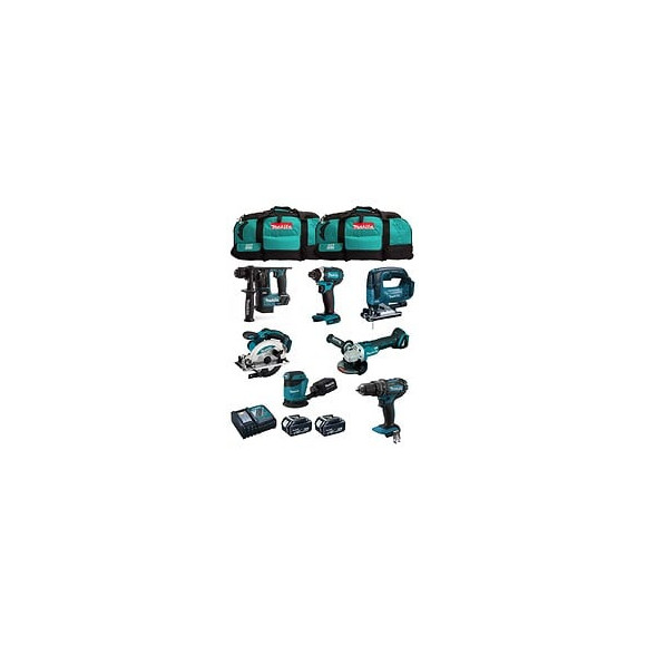 Makita Kit Mk702 (ddf482 Dhr171 Dga504 Dtd152 Djv182 Dss610 Dbo180 2 X 5,0 Ah Dc18rc 2 X Lxt600)