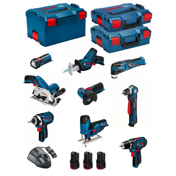 Bosch Kit 12v Bmk9-28bd3 (gsr 12v-15+gdr 12v-105+gks 12v-26+gws 12v-76+gst 12v-70+gop 12v-28+gsa 12v-14+gwb 12v-10+gli 12v-80)