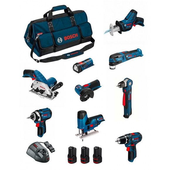 Bosch Kit Bmkb9-28bd3 (gsr12v-15+gdr12v-105+gks12v-26+gws12v-76+gst12v-70+gop12v-28+gsa12v-14+gwb12v-10+gli12v-80+3x2,0ah)