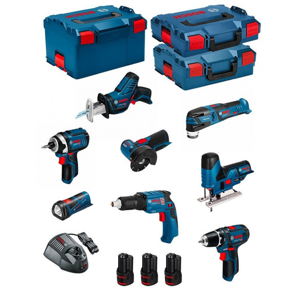 Bosch Kit 12v Bmk8-28ad3 (gsr 12v-15+gtb 12v-11+gdr 12v-105+gws 12v-76+gst 12v-70+gop 12v-28+gsa 12v-14+gli 12v-80+3 X 2,0ah)