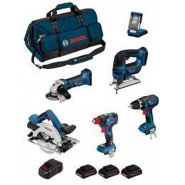 Bosch Kit Psb6m3cp (gws 18-125v-ligsb 18v-ligst 18v-li Bgdx 18v-200cgks 18v-57gglivariled3x4,0ahgal1880cvhdbag)