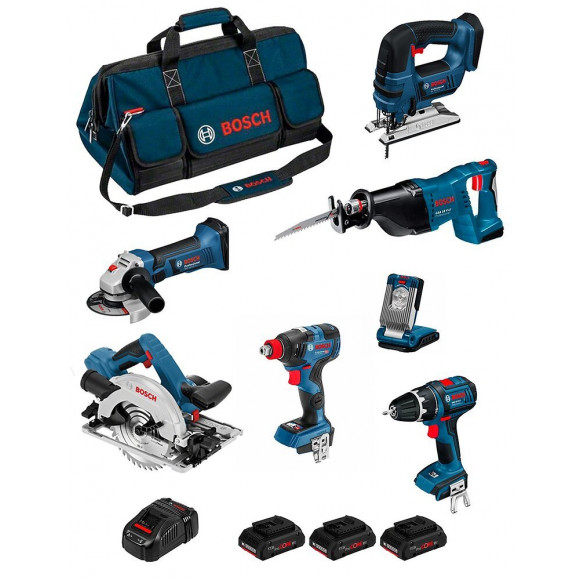 Bosch Kit Psb7mxm3dp (gws18-125v-li+gsb18v-li+gst18v-li B+gdx18v-200c+gks18v-57g+gsa18v-li+glivariled+ 3x4,0ah+gal1880cv+hdbag)