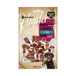 Friandise Canard Et Poisson Rouleaux De Sushi. Hapki Bbq. Pour Chien . 85 G. Sans Gluten. - Flamingo Pet Products - Fl-520272