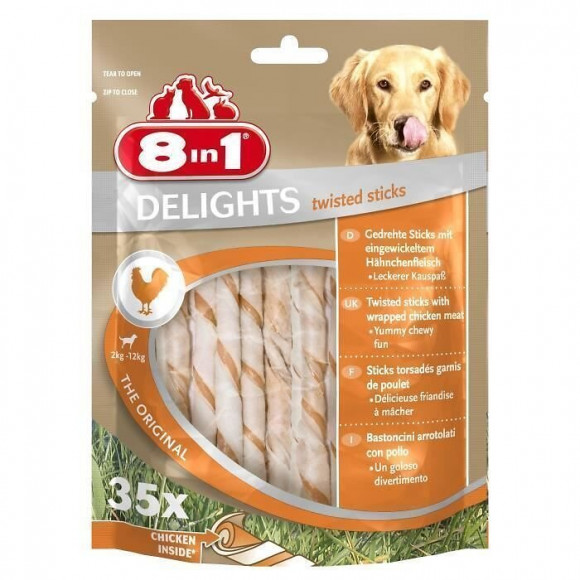 8in1 Friandise Stick A Macher - En Peau De Boeuf Garni De Viande De Poulet - Pour Chien - 35 Pieces