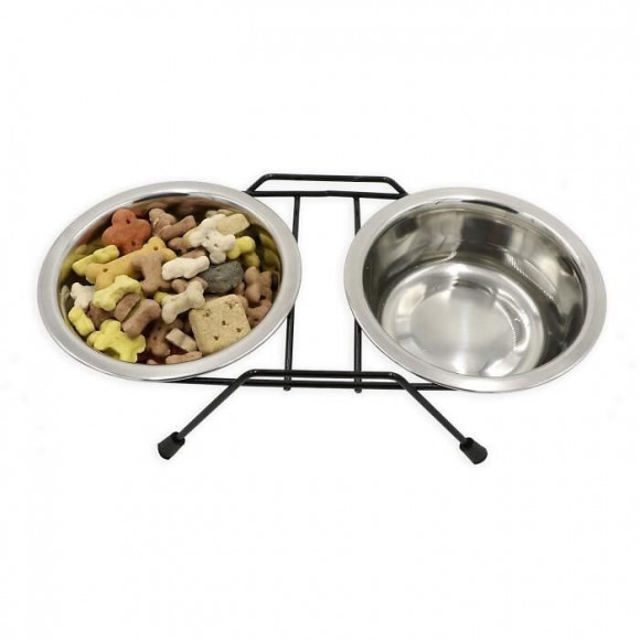 Tyrol Gamelle Double - Support Et 2 Grands Bols Inox 21 Cm - 2,5 L - Pour Chien