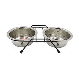 Tyrol Gamelle Double - Support Et 2 Grands Bols Inox 21 Cm - 2,5 L - Pour Chien