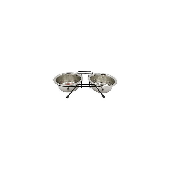 Tyrol Gamelle Double - Support Et 2 Grands Bols Inox 21 Cm - 2,5 L - Pour Chien