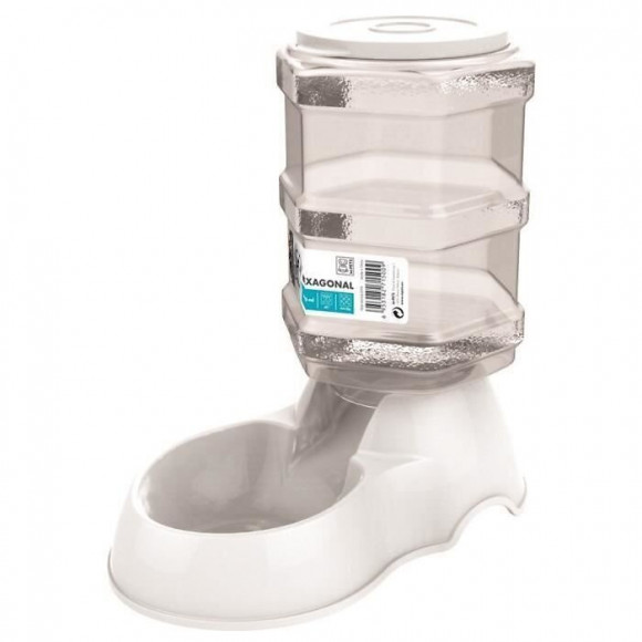 M-pets Distributeur De Croquettes Hexagonal - 3500ml - Blanc - Pour Chien