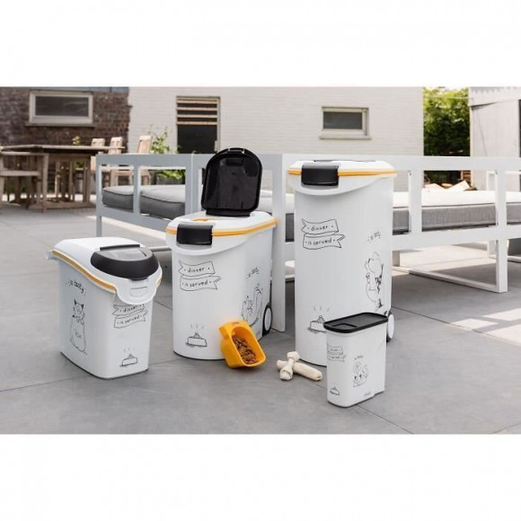 Curver Conteneur De Nourriture Le Diner Est Servi - 12 Kg - 35 L - Blanc Et Noir - Pour Chien