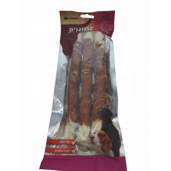 Friandise 3 Bâtons A Mâcher. Ø 3 Cm X 25 Cm. Au Canard. 240 G. Pour Chien. - Flamingo Pet Products - Fl-520289