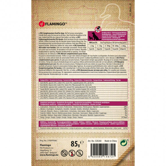 Friandise Pièces Canard .  Hapki Bbq. Pour Chien . 85 G. Sans Gluten. - Flamingo Pet Products - Fl-520268