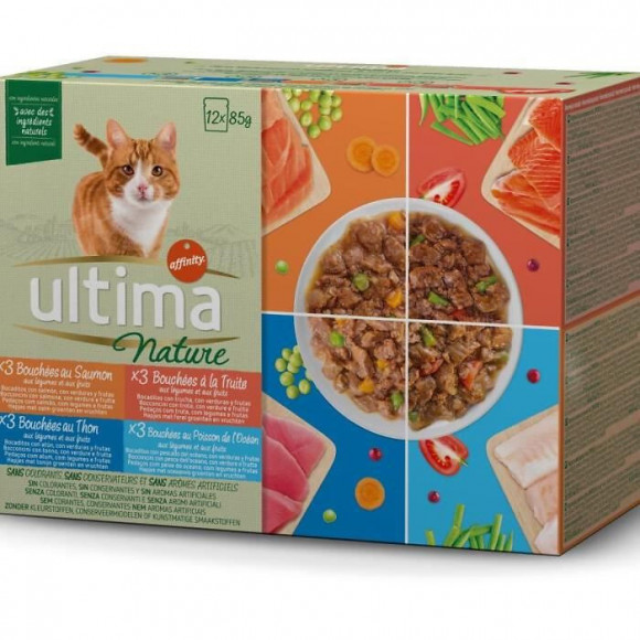 Ultima Pochons Poisson Pour Chat - 12 Sachets De 85 G