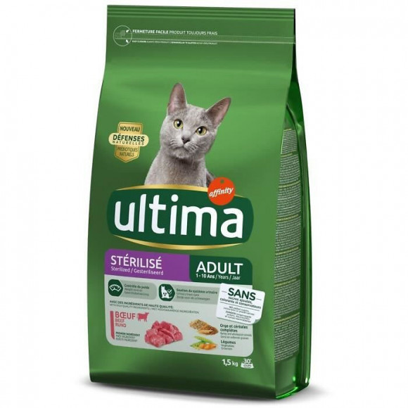 Ultima Croquettes Au Boeuf Pour Chat Sterilise - 1,5 Kg