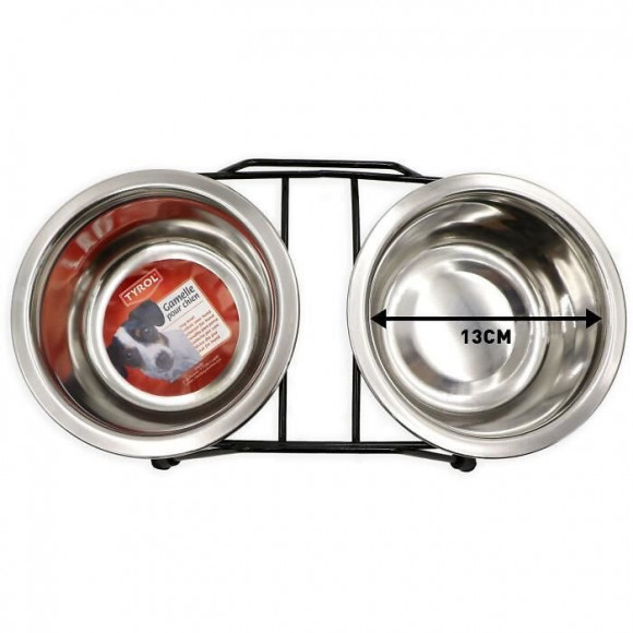 Tyrol Gamelle Double - Support Et 2 Bols Inox 13 Cm - 500 Ml - Pour Chien Et Chat