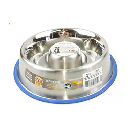 Gamelle Inox Antidérapante. Anti Glouton  Slow Ø 22.5 Cm  1.35 Litres - Nobby - Va-17617