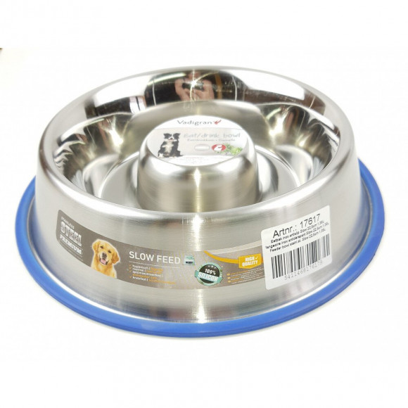 Gamelle Inox Antidérapante. Anti Glouton  Slow Ø 22.5 Cm  1.35 Litres - Nobby - Va-17617