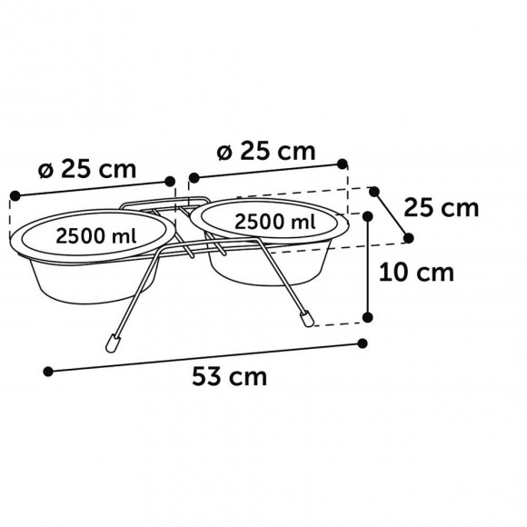 Ecuelle Duo Ø 25 Cm. 2500 Ml. Avec Support Arjun. L. Pour Chien - Flamingo Pet Products - Fl-520830