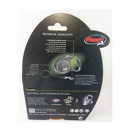 Flexi Black Design L Sangle 5 Mètres. Laisse Pour Chien Max 50 Kg. Noir Et Argent.. - Flexi - Zo-464456agt