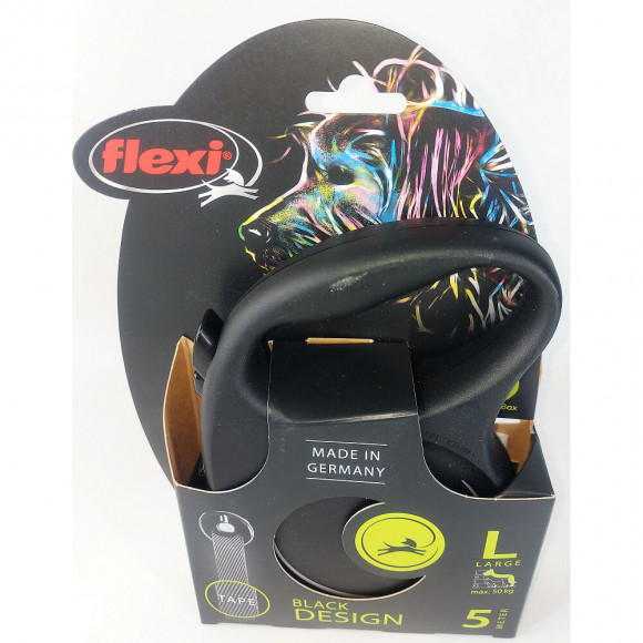Flexi Black Design L Sangle 5 Mètres. Laisse Pour Chien Max 50 Kg. Noir Et Argent.. - Flexi - Zo-464456agt