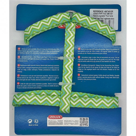 Harnais S Puppy Pixie. 13 Mm. 27 À 42 Cm. Couleur Vert. Pour Chiots - Zolux - Zo-466746ver